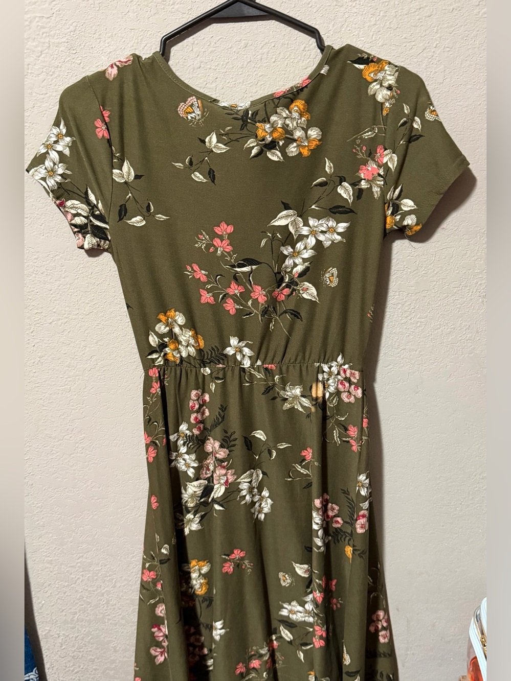 Earthy Olive Floral Wrap Mini Dress - Picture 2 of 2